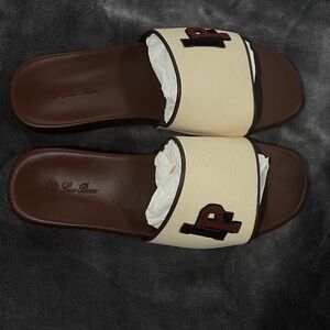 Loro Piana Cream and Brown Slide Sandals
